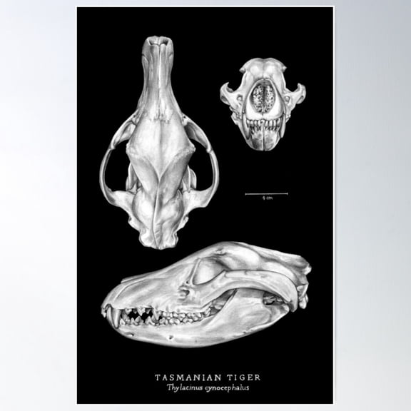 Tasmanian Tiger (Thylacine) Skull Poster Wall Art, Modern Wall Decor For Living Room Bedroom, 12x18 UNFRAMED