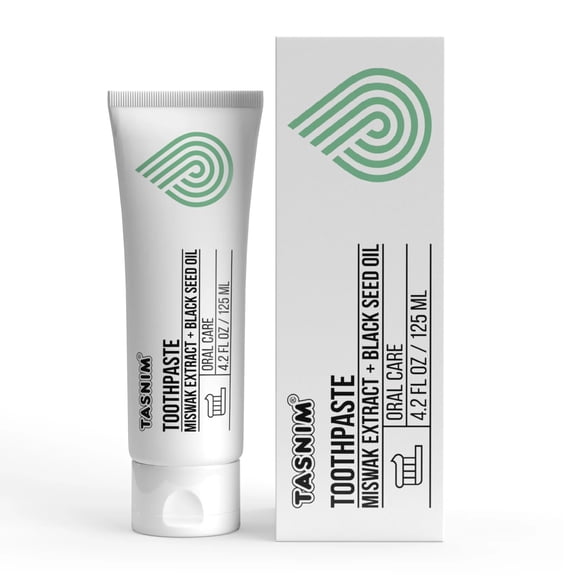 Tasnim Miswak Toothpaste 125ml - Fluoride Free Natural Toothpaste for Oral & Gum Health, Teeth Whitening Toothpaste with Miswak Extract & Black Seed Oil for Adult & Kids Oral Care