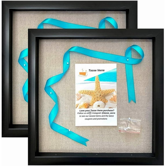 Tasse Verre 12x12 Black Shadow Box (2-Pack) Frame w/ Linen -16 Stick Pins