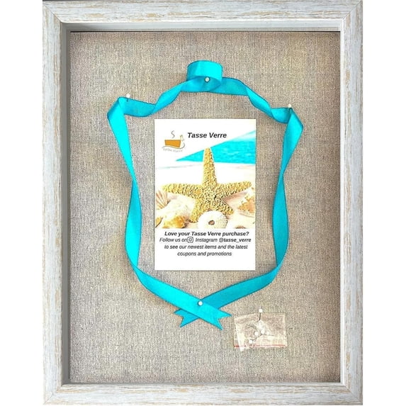 Tasse Verre 12x15 Rustic White Shadow Box Frame (1-Pack) with Linen Background and 8 Stick Pins - Large Shadowbox Picture DIsplay
