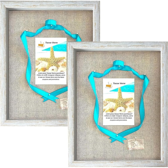 Tasse Verre 12x15 Rustic White Shadow Box Frame (2-Pack) with Linen Background and 8 Stick Pins - Large Shadowbox Picture Display