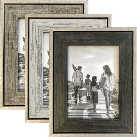 Tasse Verre 5x7" Rustic Picture Frames (3-Pack) Distressed Farmhouse Industrial Table Photo Frame