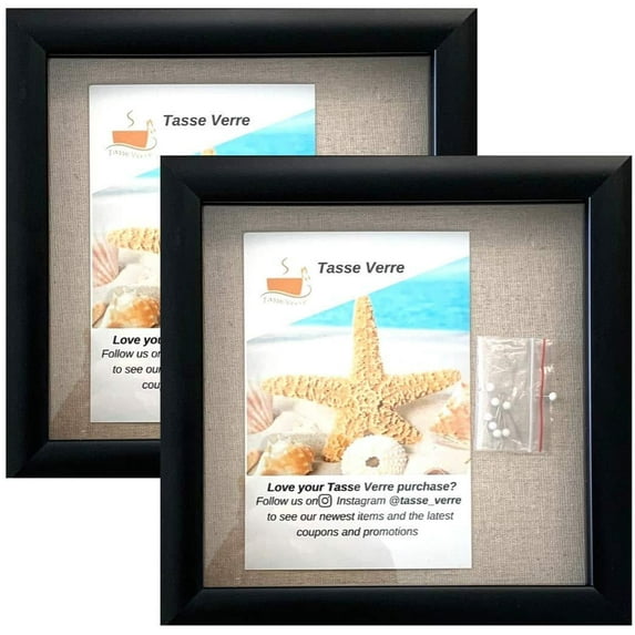 Tasse Verre 8x8 Black Shadow Box (2-Pack) Picture Frame w/ Linen Backboard -16 Stick Pins