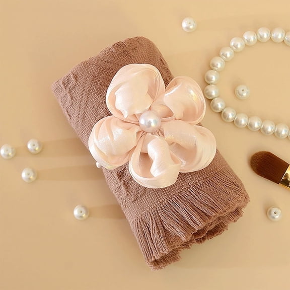 Tassel Bath Towel Cotton | Soft Absorbent Fabric 29x13 in | Pink, White, Brown | Double Sewn Edges | Multipurpose Spa, Gym, Beach | Mother's Day, Wedding, Birthday Holiday Gift