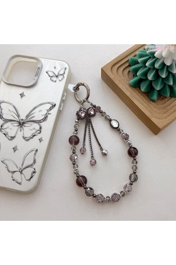 Tassel Bow Phone Charms Strap Shiny Crystal Beaded Phone Chain Luxury Phone Wrist Strap Bag Charms Cell Phone Lanyards for Women Phone Lanyard Wristlet Keychain Accessories