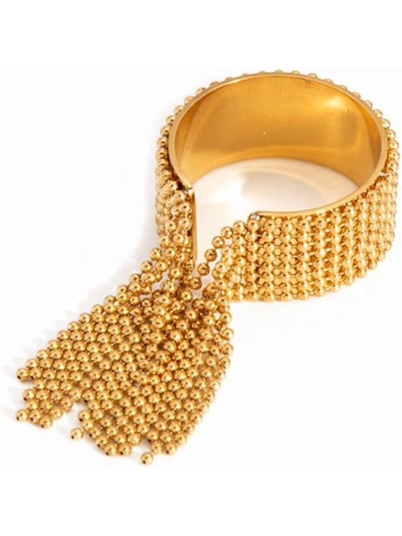 Tassel Chain Chunky Ring for Women Tiny Bead Dangle Geometric Waterfall Tassels Bohemian Finger Band Open Statement Ring Bands Stainless Steel Jewelry