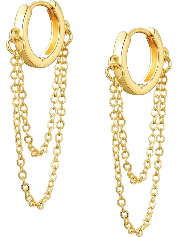 Tassel Chain Small Gold Hoop Dangle Earring For Women Huggie Earring Heart Star CZ 14K Gold Plated Fashion Jewelry Graduation Gift for Her Mothers Day Gifts for Mom