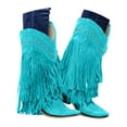 thumbnail image 1 of Tassel Cowboy Boots for Women Fringe Wide Calf Western Boots Chunky Heel Pull on Cowgirl Knee High Boot for Party Wedding Event, 1 of 7