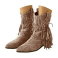 thumbnail image 1 of Tassel Cowgirl Boots for Women Boho Suede Pointed Toe Stacked Heel Mid Calf Dress Cowboy Booties, 1 of 8