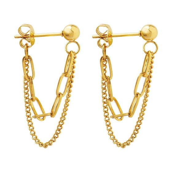 Tassel Double Chain Earrings, Titanium Steel Women's Chain Stud Earrings, Chain Earrings Gold