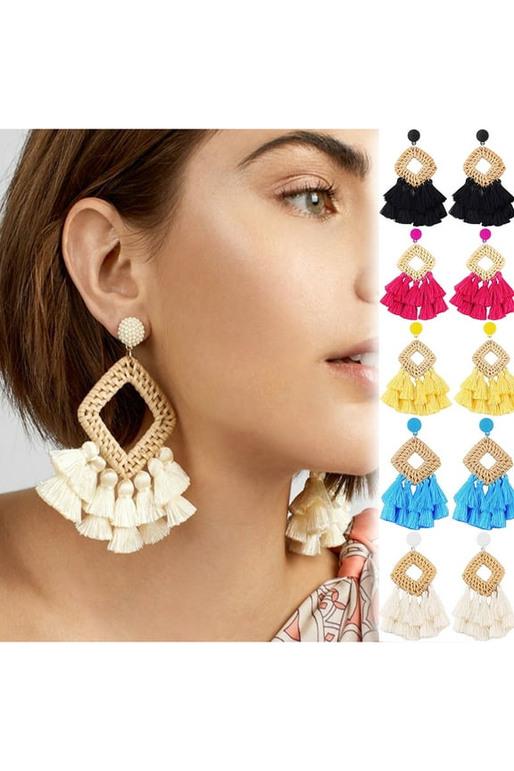 Tassel Earrings - Handmade Bohemian Earrings Stud Dangle Earrings for Women Trendy Summer Beach Jewelry Accessory