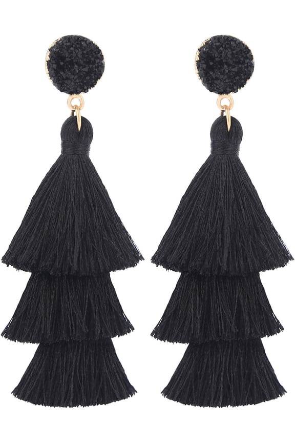 Tassel Earrings Layered Tiered Linear Drop Fashion Trending Earrings
