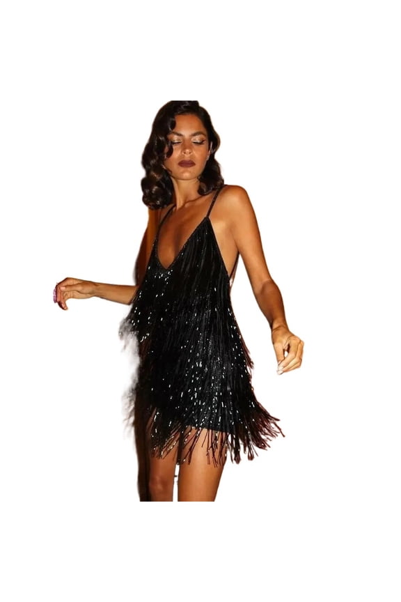 Tassel Female Dance Jazz Costume Stage Dress Summer Latin Women Sequins Street Backless Urban Festival Dress
