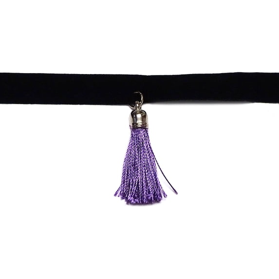 Tassel Fringe Solid Color Silk Thread Dangle Black Velvet Ribbon Strap Choker Necklace - Womens Fashion Handmade Jewelry Boho Accessories