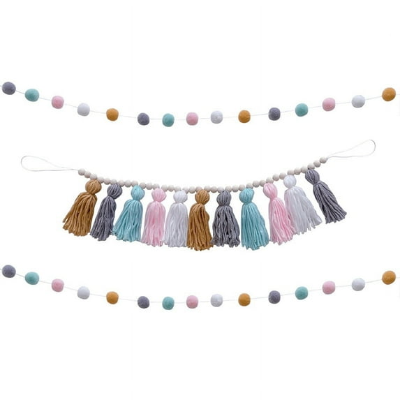 Tassel Garland Boho Cotton Pastel Banner Colorful Birthday Christmas Party Decor Wall Hangings for Bedroom, Nursery, Play Room, Dorm Room, Baby Shower, Kids Girls Room Decor