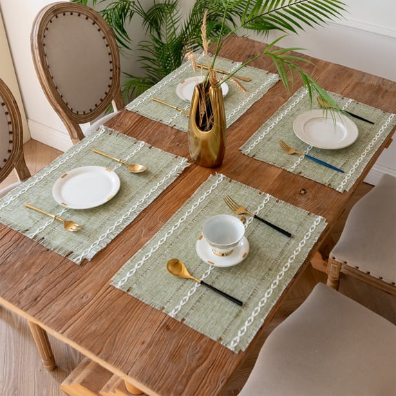 Tassel Linen Placemats for Dining Table Insulated Heat Resistant 12x18 Inch Durable Fabric Table Mats