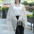thumbnail image 1 of Tassel Long Jacquard Women Scarf Hollow Lace Shawl Wedding Party Shawls,Beige, 1 of 10