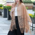 thumbnail image 1 of Tassel Long Jacquard Women Scarf Hollow Lace Shawl Wedding Party Shawls,Khaki, 1 of 10