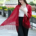 thumbnail image 1 of Tassel Long Jacquard Women Scarf Hollow Lace Shawl Wedding Party Shawls,Wine red, 1 of 10