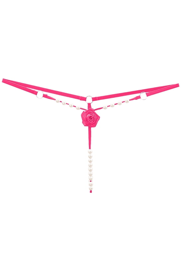 Tassel Mesh Pearl Crochet G String Thong Thongs for Women Pink One Size