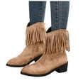 thumbnail image 1 of Tassel Mid Calf Cowgirl Boots for Women 2025 Fashion Fringe Suede Pointed Toe Slip on Winter Fall Dress Booties Brown Size 9, 1 of 8
