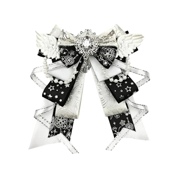 Tassel Ribbon Bowknot for Ita Bag Decorations, Angel Wing Bows with Diamond & Pearl Chain Decorative for Women Girls Party Costume Dress Accessories