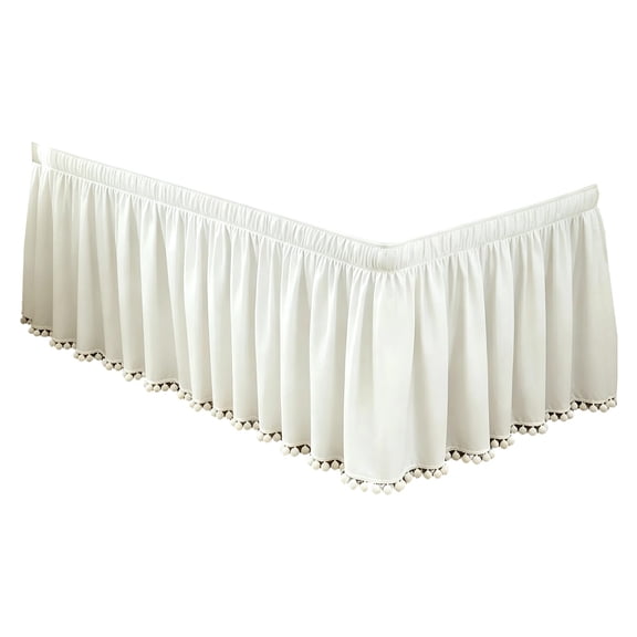 Tassel Ruffled Bed Skirt, 25 Inch Drop Fringe Knotted Tassel Decorative, Easily To Install Bedding Bohemian Boho for Dorm Bedroom