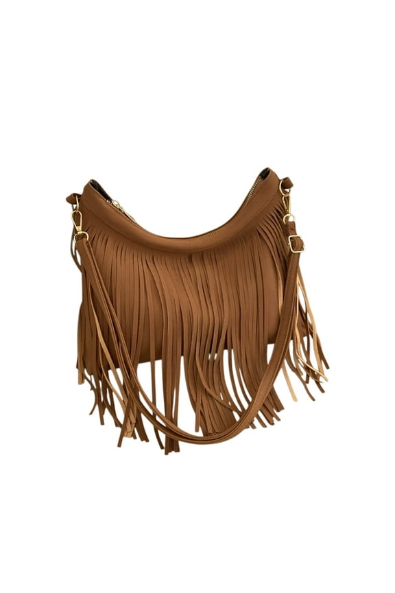 Tassel Shoulder Bag for Women, Casual Commuters Crossbody Purse, Fashion Fringe Yankee Bag with Ample Space, 11.81x11.22x9.84in