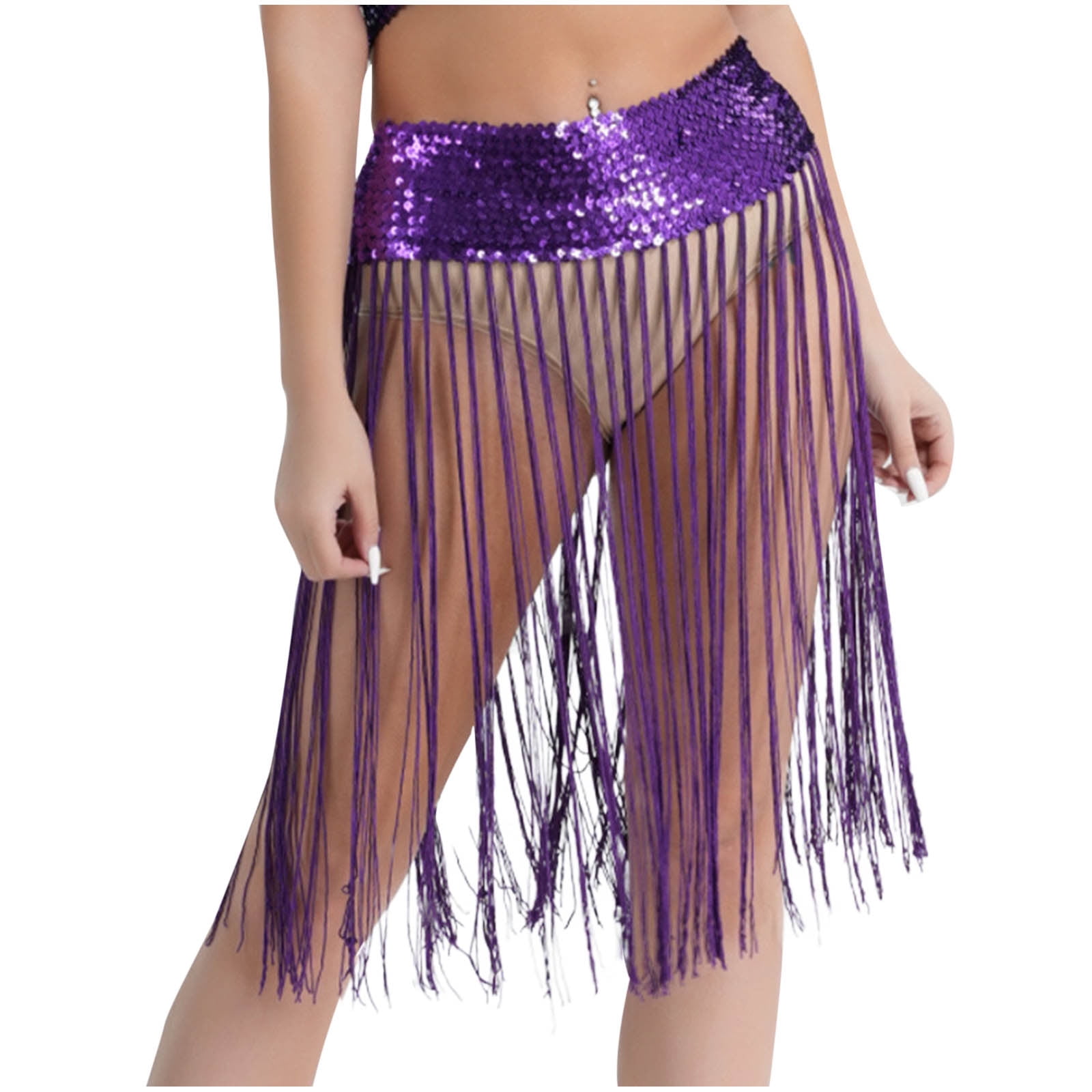 Tassel Skirt for Women Belly Dance Fringe Hip Scarf Sequin Wrap