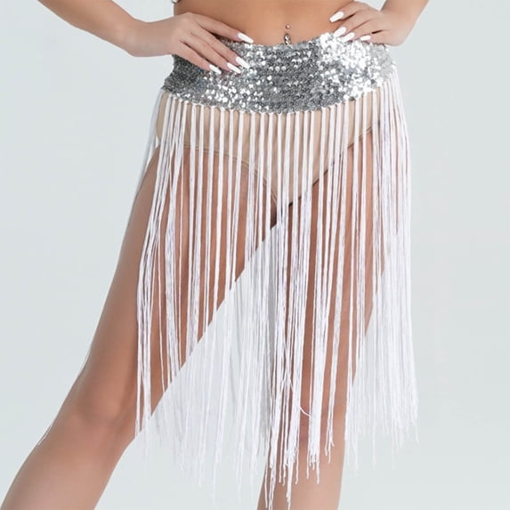 Tassel Skirt for Women Belly Dance Fringe Hip Scarf Sequin Wrap Skirts Carnival Festival Costume One Size