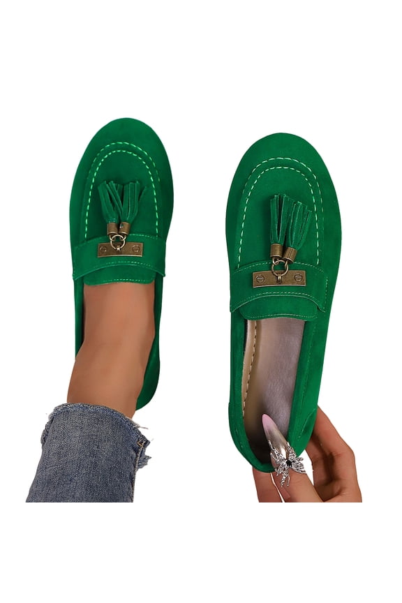 Tassel Suede Oxfords Dress Shoes for Women Spring Fall Fringe Slip on Ballet Flats Penny Loafers Walking Shoes