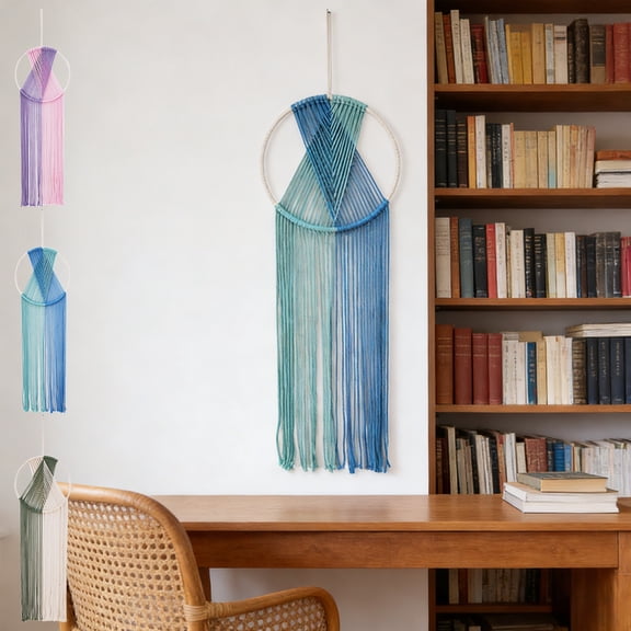 Tassel Tapestry Wall Decor,Modern Woven Thread Hanging Art for Living Room Bedroom Nursery Dorm Apartment,Fashionable Blue Pink White Home Aesthetic Accent AKLJWH