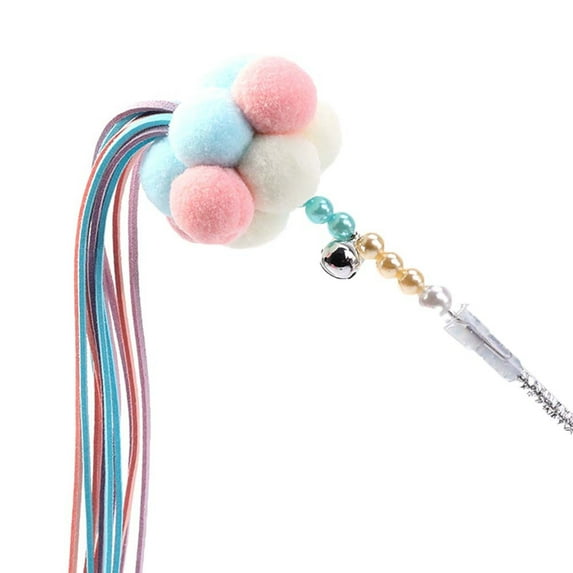Tassel Teaser Cat Toy Interactive Cat Wand Toys with Pom Pom Bell Tassels Funny Cat Stick Wand Toys for Cats Kitten Exercise Playing Indoor Outdoor Toys Blue Light Pink