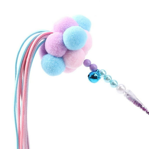 Tassel Teaser Cat Toy Interactive Cat Wand Toys with Pom Pom Bell Tassels Funny Cat Stick Wand Toys for Cats Kitten Exercise Playing Indoor Outdoor Toys Pink Blue