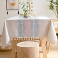 thumbnail image 1 of Tassel table cloth Plaid table cloth rectangular cotton linen dust cover suitable for kitchen dining 35x 35" - style:style3;, 1 of 5