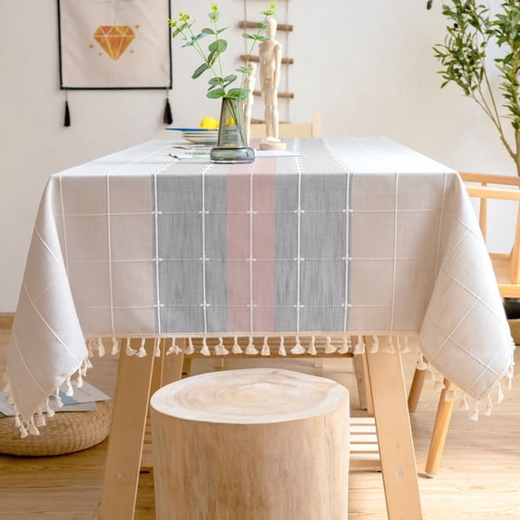 Tassel table cloth Plaid table cloth rectangular cotton linen dust cover suitable for kitchen dining 35x 35" - style:style3;
