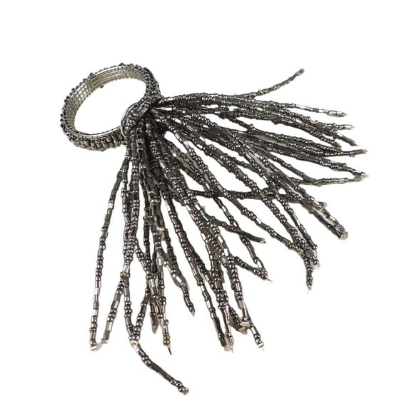Tasseled Glass Bead Napkin RingSet of 4Color: Smoke
