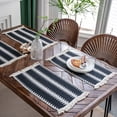 thumbnail image 1 of Tassels Boho Placemats Set of 2, Macrame Place Mats Burlap Splicing Woven Rectangular Table Mats, Farmhouse Table Decor for Rustic Wedding Bridal Shower, 12x20 Inches, 1 of 2