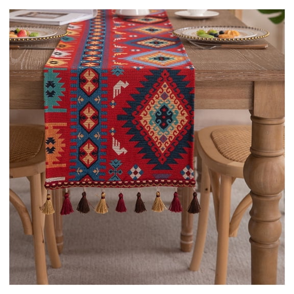 Tassels Table Runner, Coffee Table Decoration Fabric, Washable Table Runner, Woven Cotton and Linen Table Runner with Tassels, For Kitchen Party Decor