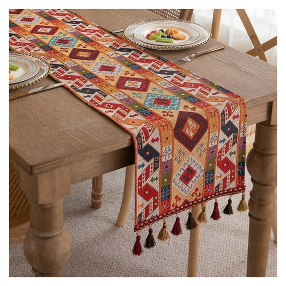 Tassels Table Runner, Coffee Table Decoration Fabric, Washable Table Runner, Woven Cotton and Linen Table Runner with Tassels, For Kitchen Party Decor