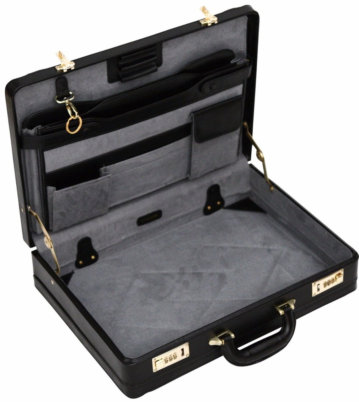Tassia Expander Leather Attache Briefcase Black