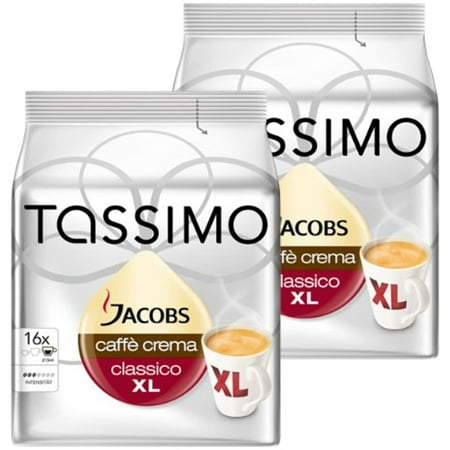 Tassimo Jacobs Caffè Crema Xl, Rainforest Alliance Vérifié, Lot De 2, 2 X 16 T-Discs