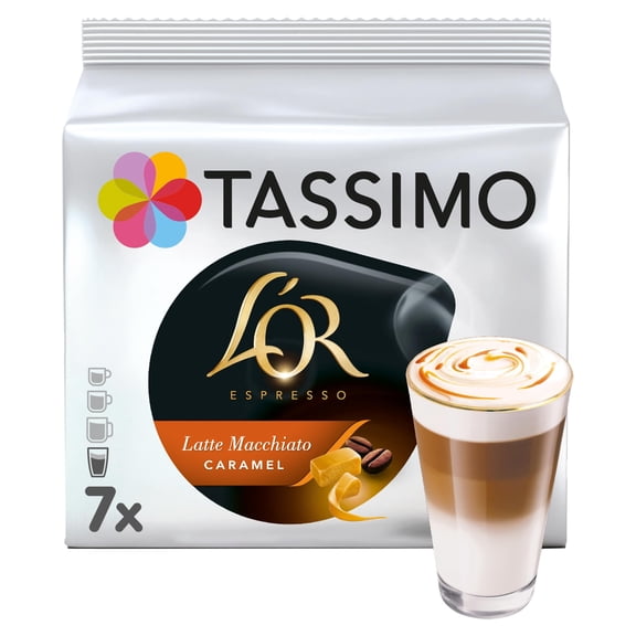 Tassimo L'Or Caramel Latte Macchiato Coffee pods x 7 195g, Imported from Britain