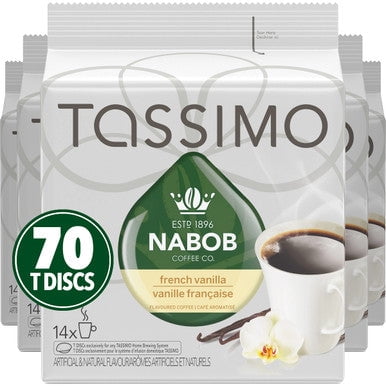 Tassimo Nabob Coffee French Vanilla, 70 T-Discs (5 Boxes of 14 T-Discs) {Imported from Canada}