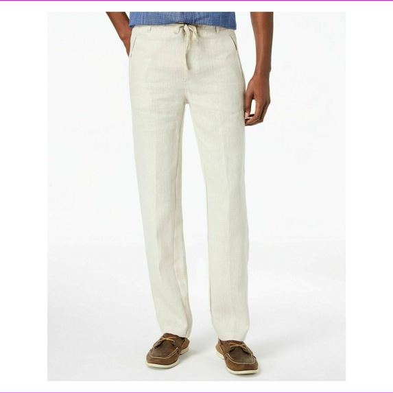 Tasso Elba Men's Drawstring Linen Pants White Size Large