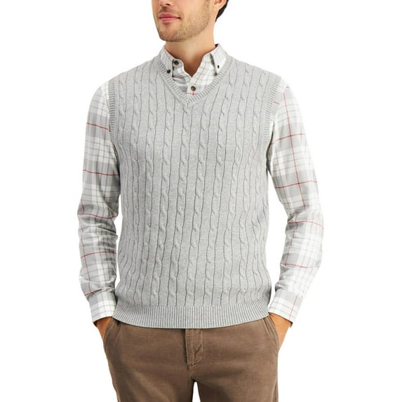 Tasso Elba Mens Cable Knit V-Neck Sweater Vest