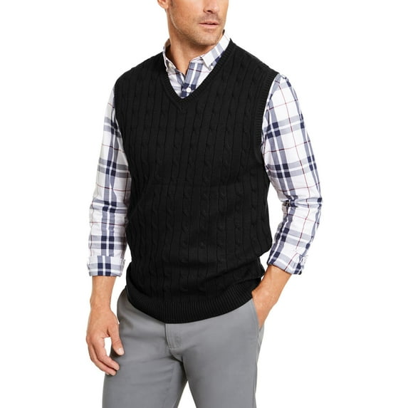 Tasso Elba Mens Cable Knit V-Neck Sweater Vest