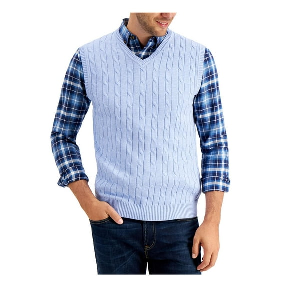 Tasso Elba Mens Cable Knit V-Neck Sweater Vest