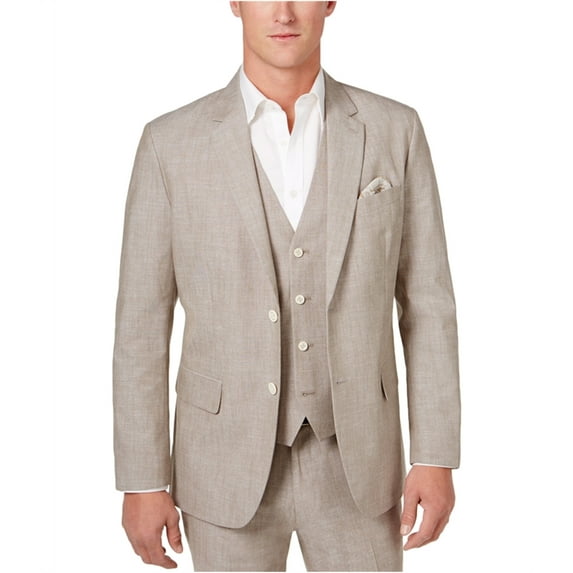 Tasso Elba Mens Chambray Two Button Blazer Jacket, Beige, XX-Large (Regular)