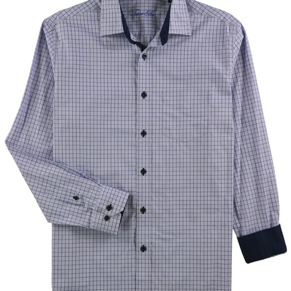 Tasso Elba Mens Check Button Up Shirt, Blue, Small